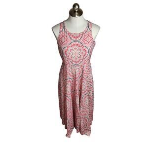 Sundance Sleeveless Midi Dress Womens Size 8‎ Pink Blue Print Lightweight Rayon